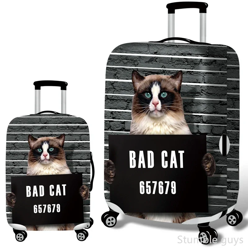 Housse de valise élastique avec motif de photo de « Bad Cat », protège contre la poussière et les rayures, convient aux valises de voyage de 18 à 32 pouces.