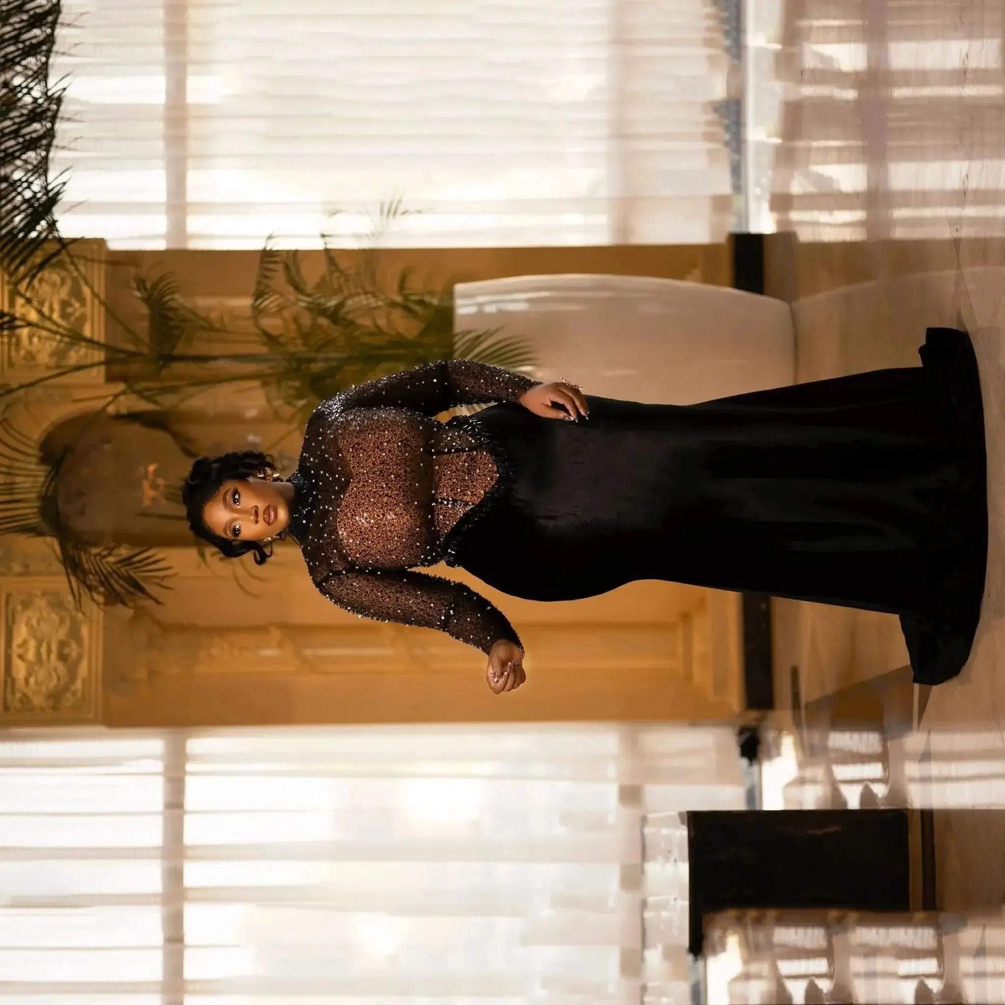 

Индивидуальные роскошные вечерние платья с пайетками, прозрачным вырезом, в стиле русалка, африканские вечерние платья Aso Ebi, бархатные вечерние платья-труба с бисером, модель Il