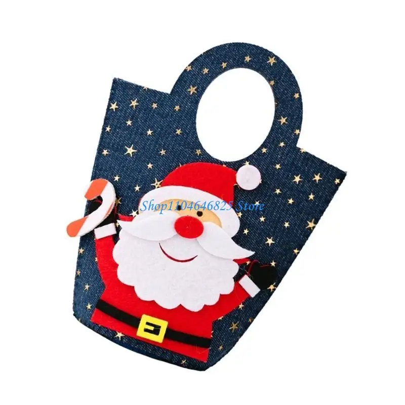 

Christmas Themed Denims Storage Bag with Handle Washable Holiday Decoration Carryall for Presents and Accessories
