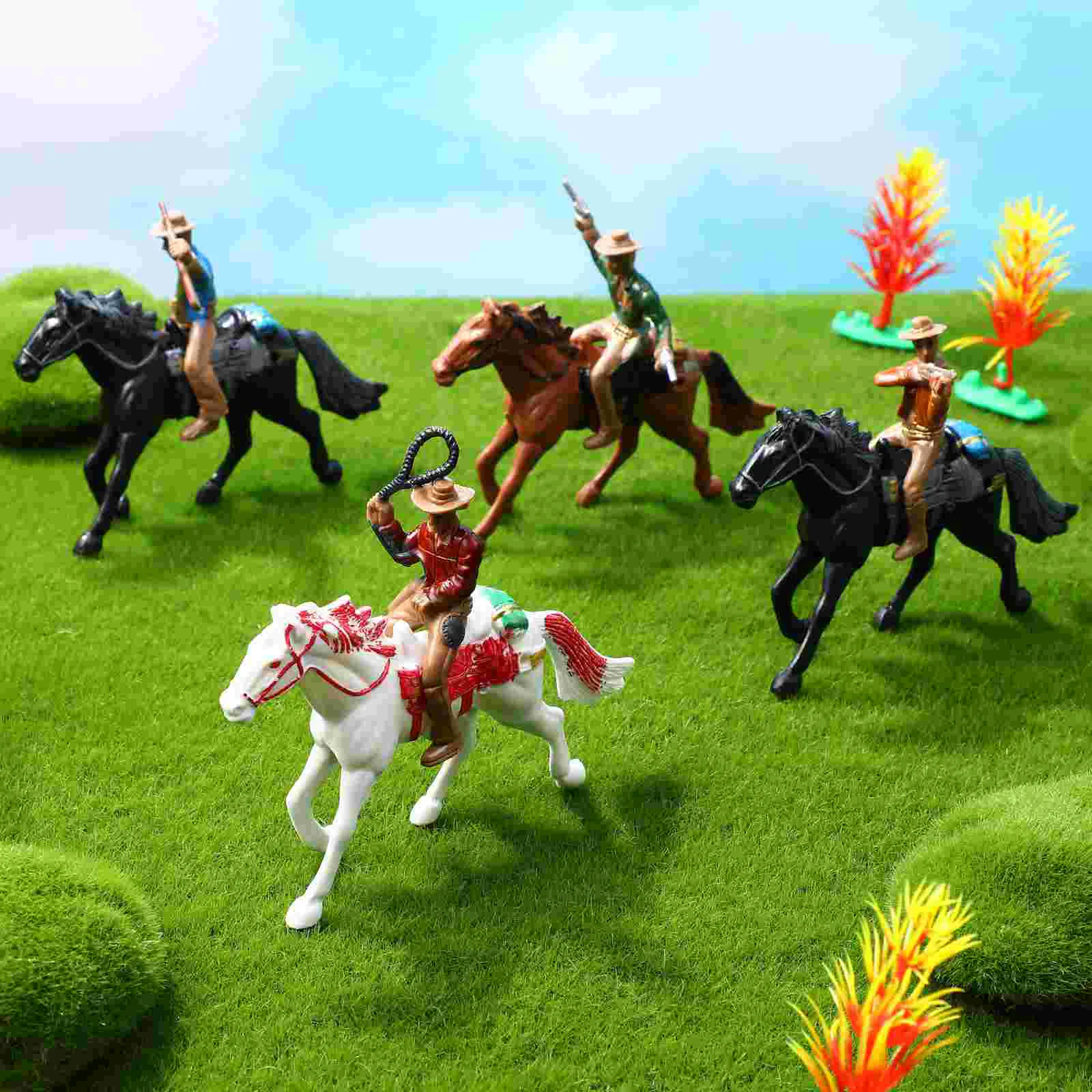 4 Pcs Cowboy Riding Model Imaginative Play Toys Kids Horse Figures Plastic Adornment