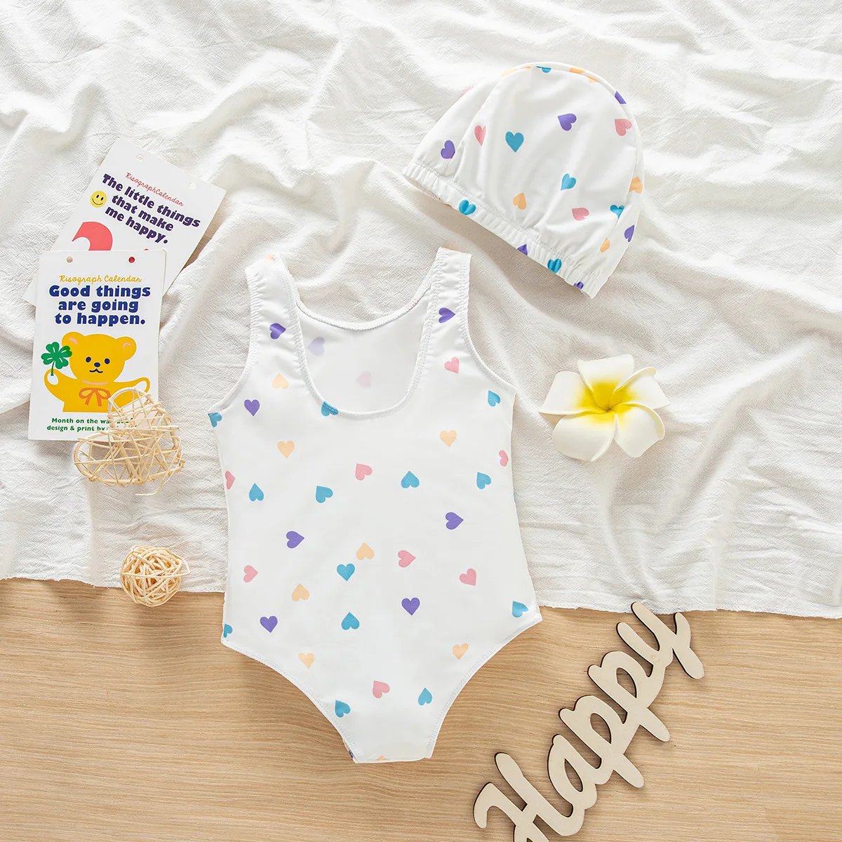 Summer children's swimsuit fashionable love print girls' one-piece swimsuit sunscreen swimsuit