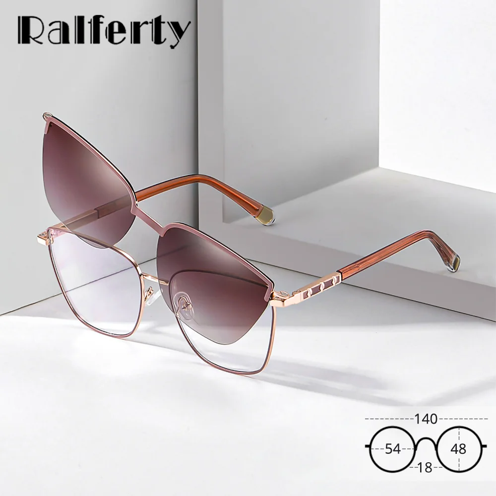 Ralferty Women's Metal Clip-On Sunglasses UV400 Polarized Blue Light Filter Trendy Frame Luxury Magnet Snap Design Driver Oculos