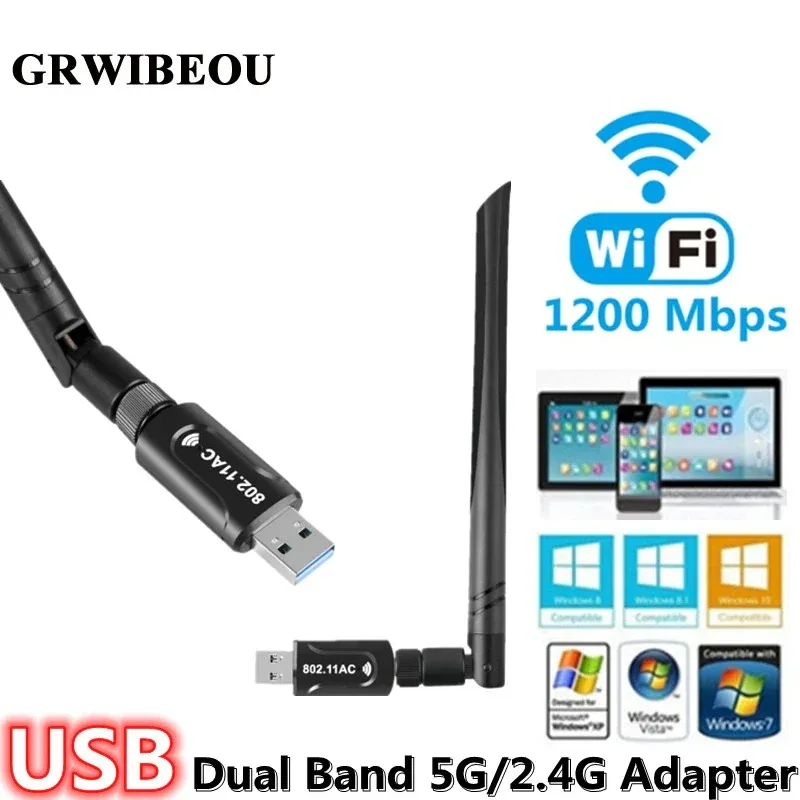 

Wireless USB WiFi Adapter USB 3.0 Dual Band 1200Mbps USB Adapter Network Card For PC 2.4GHz 5.8GHz External WiFi receiver