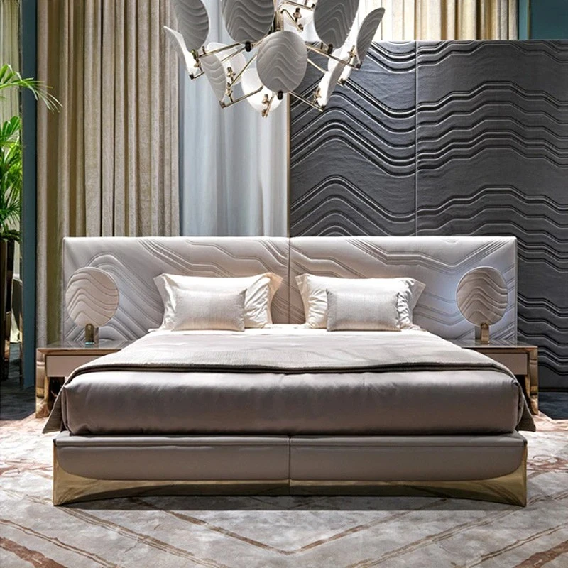 Luxury Italian Modern Custom Upholstered Leather Headboard Standard Panel Bed
