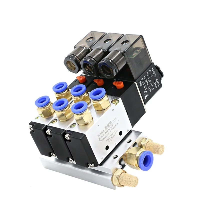 

12/24V DC 110/220V AC Multi Option 4V210-08 Pneumatic Solenoid Valve Block With Muffler Fitting Base Manifold 2/3/4/6 Way