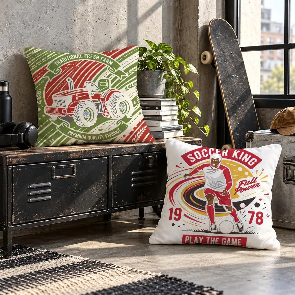 art Retro Badge Hobby Graffiti Cushion Cover Short Plush Pillow Cover Soft Throw Cushion Case for Sofa Bedroom Home Decor Gift