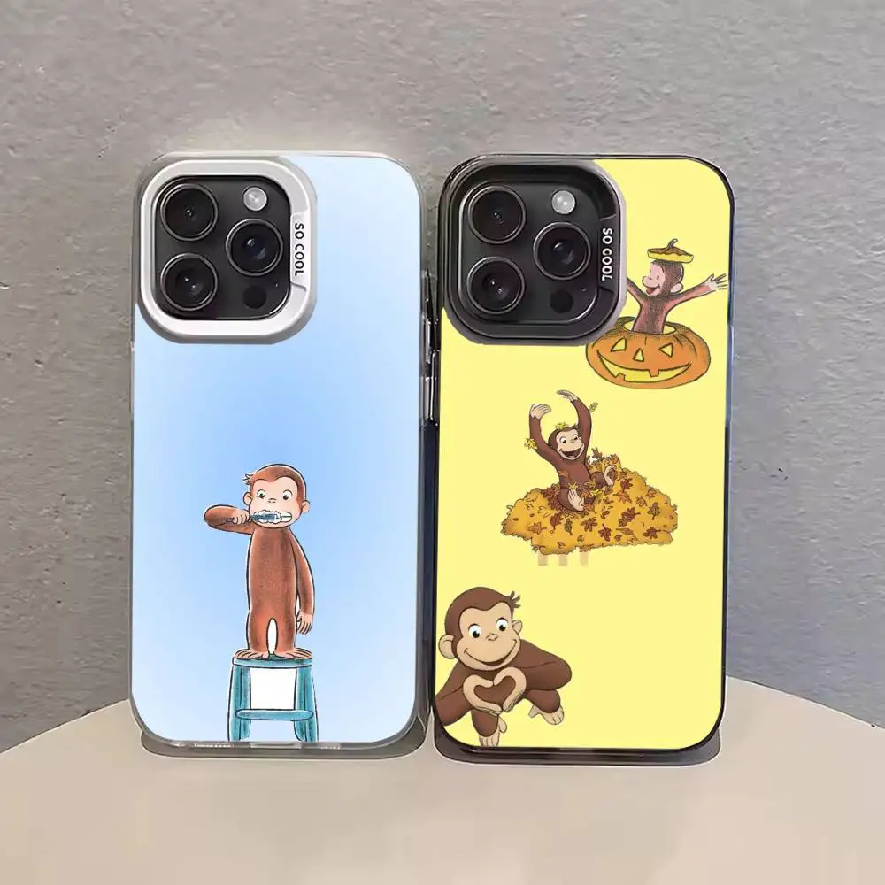 

Mokey C-Curious George Phone Case For iPhone 17 16 15 14 13 12 11 Pro Max Plus Silver Matte Black Cover