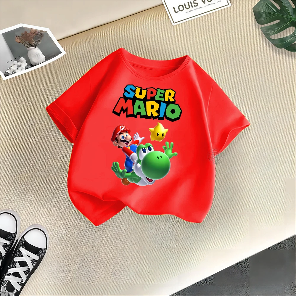 ids Summer clothing Cartoon Mario Print Boys Girls Playful cotton T-shirt Sport pure cotton crew neck short sleeve top