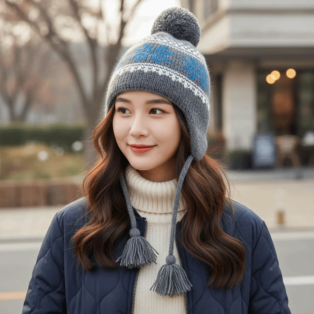 

Casual Korean Style Knitted Pullover Hat Wool Warm Jacquard Woolen Hat Vintage Retro Beanies Cap Autumn