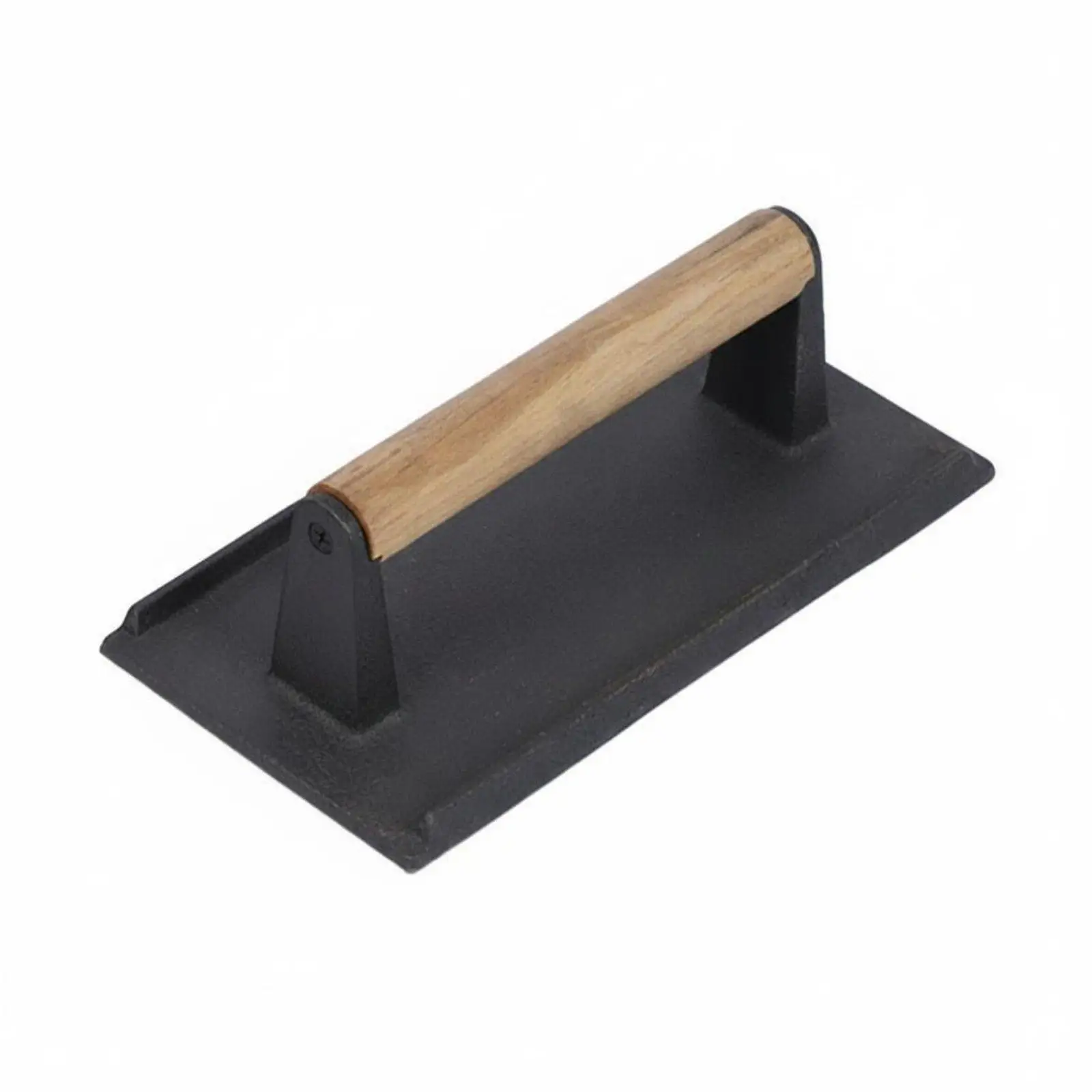 Cast Metal Grill Press Grooved Bottom Wood Handle Grill Press Heavy Duty Rectangular Meat Weight for Steakhouse, Bbq