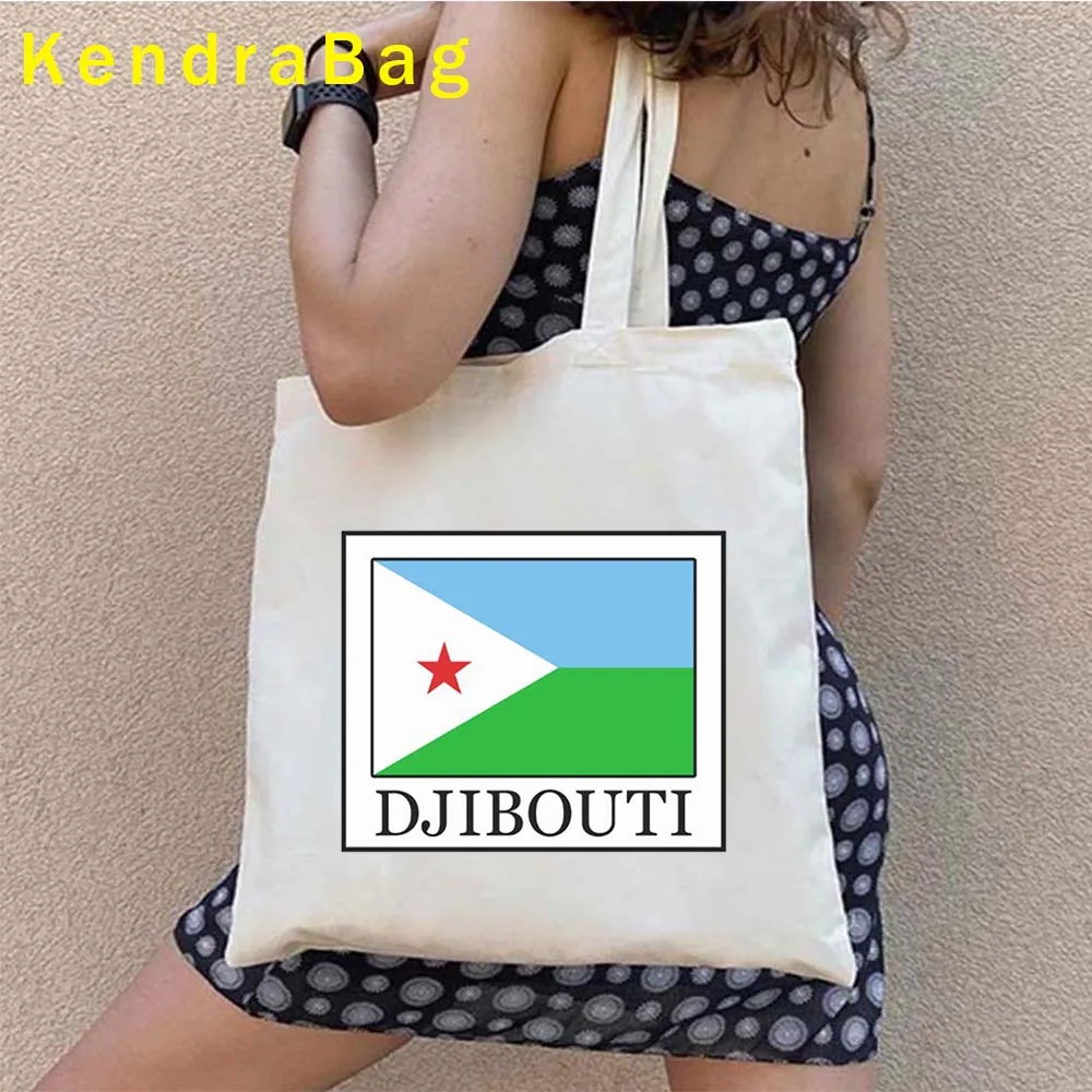 Djibouti Country Map Flag Emblem Mountain Palms Love Heart Djiboutian Gift Beach Canvas Tote Bag Harajuku Shopper Cotton Handbag