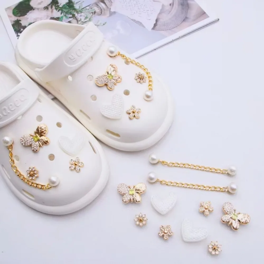 Shoe Charms for Clogs Silver Color DIY Accessories Cute & Edgy Butterfly Pearl Chains Flower Animals Decor Fashion for Sandals