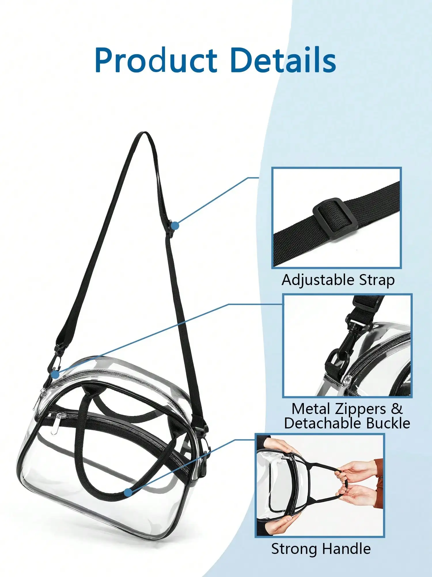 Transparente Lunch-Tasche mit verstellbarem Riemen, Unisex für Männer und Frauen, geeignet für Arbeit, Schule, Picknick, Reisen, Sportveranstaltungen.xtz – Detail 3