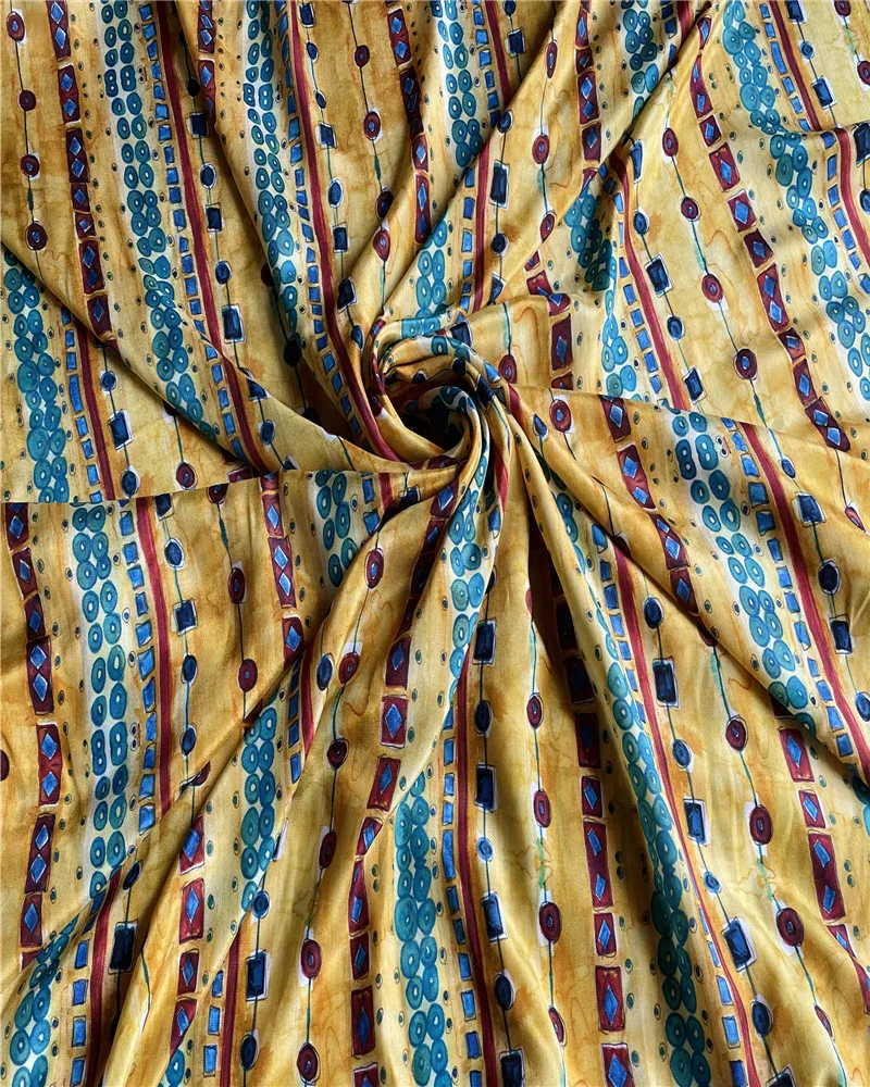 1 meter 100% Mulberry Silk 14 momme Crepe Silk Yellow Printed 136cm 53