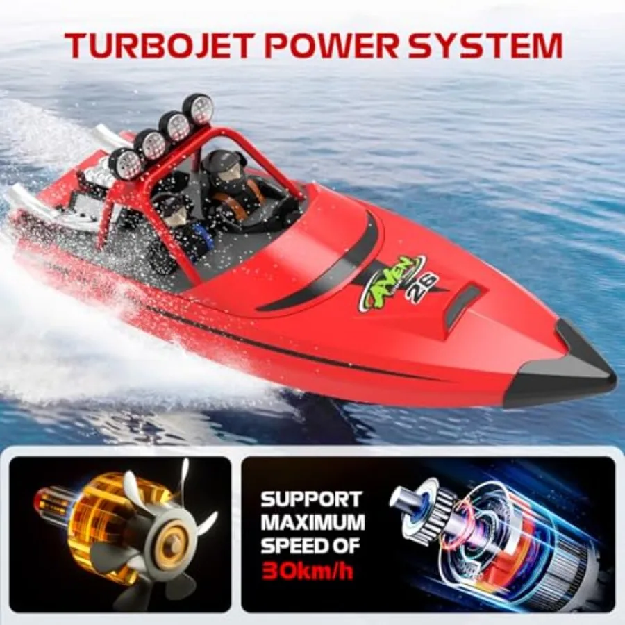 Fast RC Jet Boat for Pool Lakes Shallow Water, ABS Plastic Blue, Self-Righting Weedless Safe Design with 2 Batteries 2.4GHz Wat