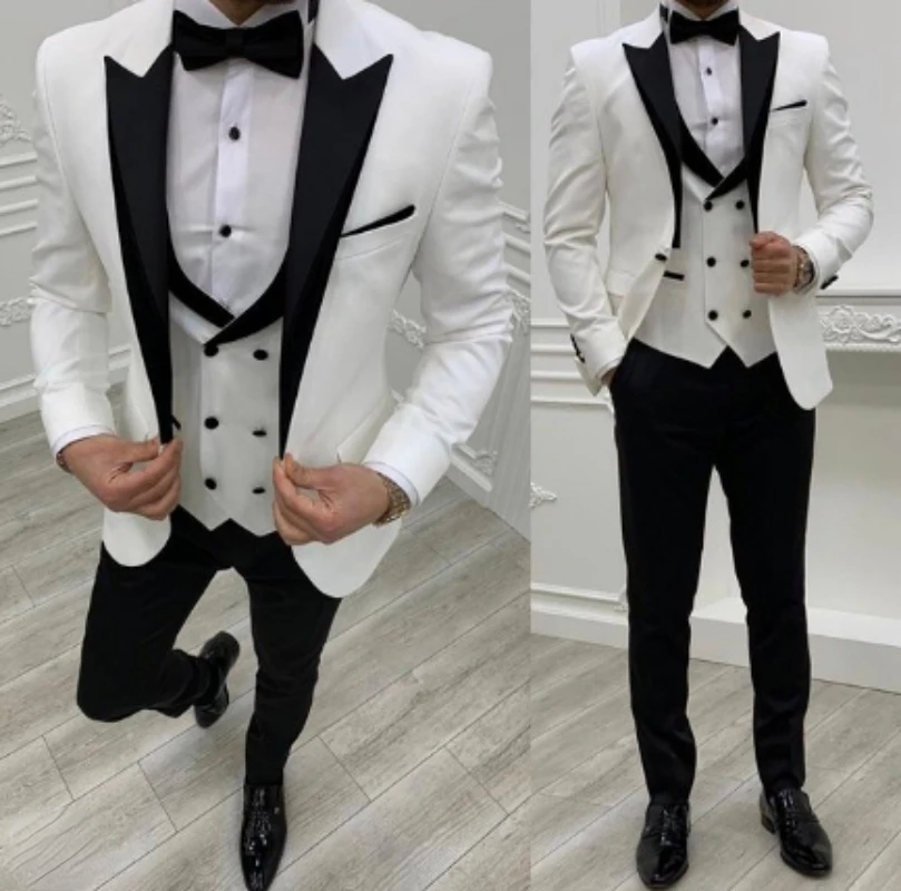 2023 Costume Slim Fit Men Suit Black Pant Slim Fit Groom Tuxedos For Formal Wedding Suit Terno Masculino Jacket Pants Vest 3 PCS