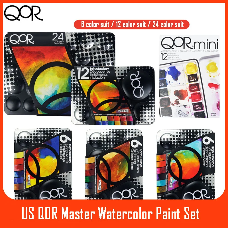 Authentic US QOR Solid Watercolor Set Tin Palette High Concentration Pigment Professional Artist Drawing Painting Art Supplies