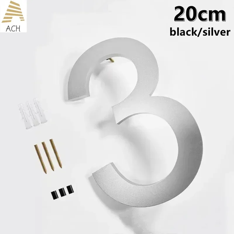 

20cm Floating House Number Outdoor Address Acrylic Sign Plate Street Door Plaque For Home Garage Apartment With Knit Silver
