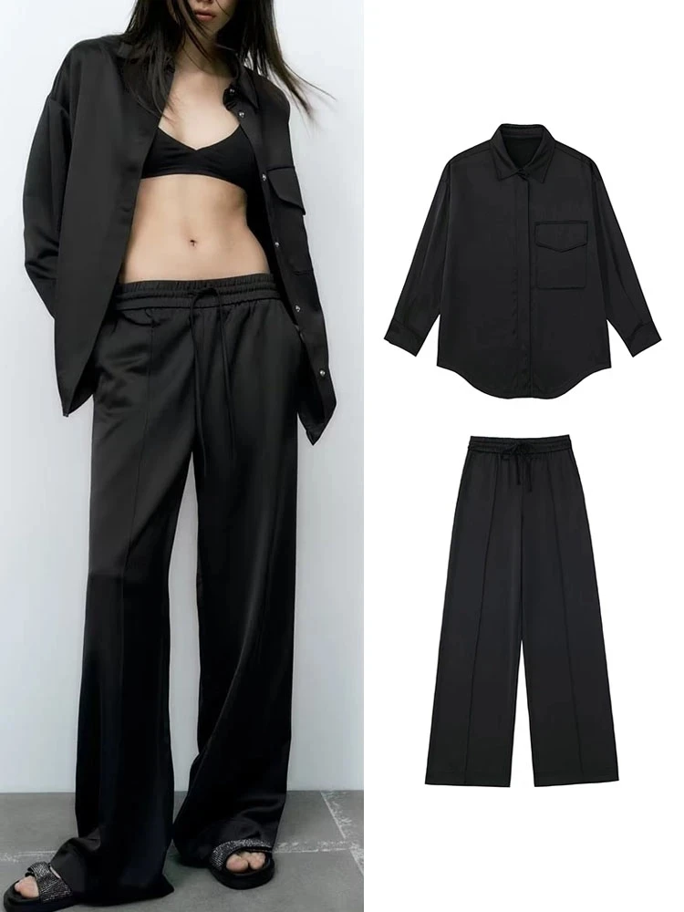 

Black Women Spring Autumn Pajamas Set Solid Ladies Sleepwear 2 Pieces Set Striped Homewear Single Breasted Pijama For Female