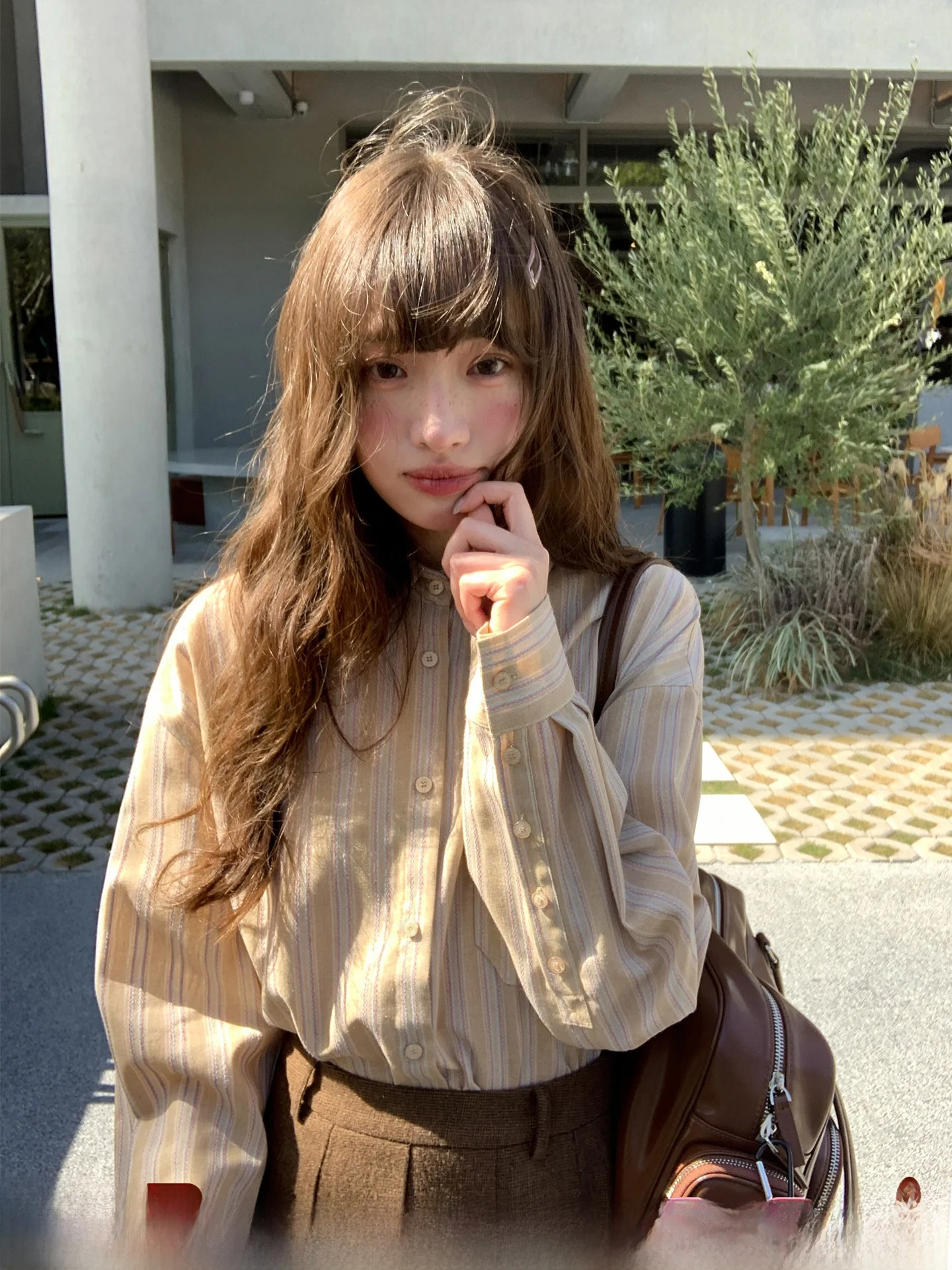 

Hello Korean Sle Striped Loose Long Sve Women's irt Simple Design Autumn Winter Top Casual Faion Polyester Cot...