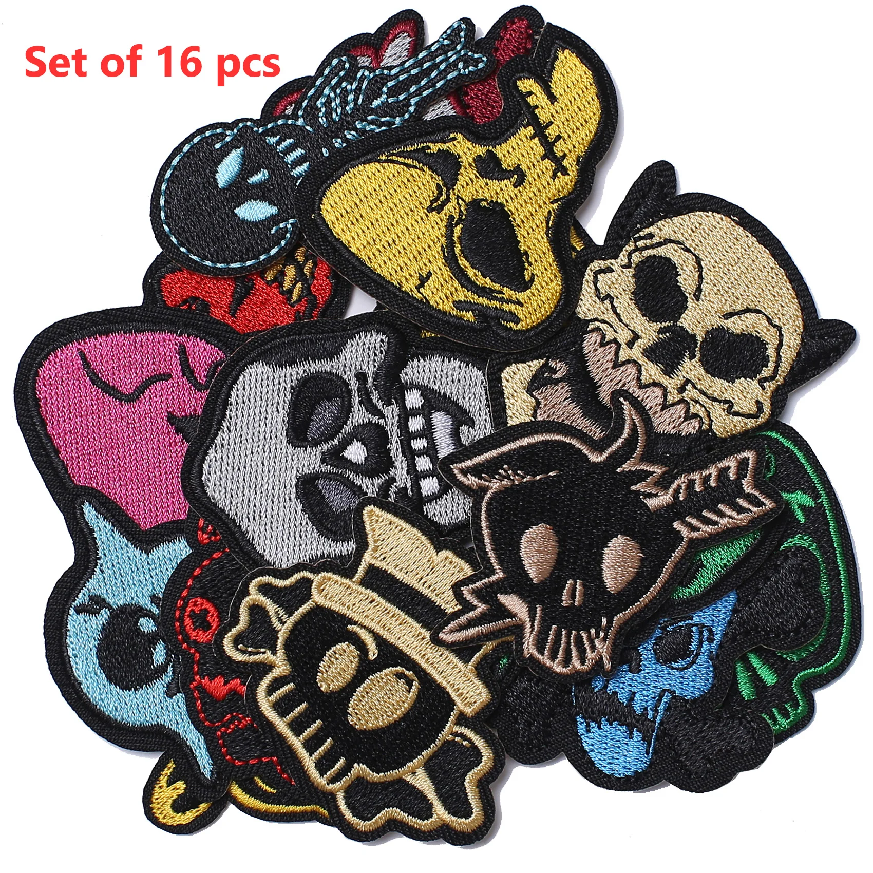 

Axen-Skull Embroidery Patch Set, Iron on Appliques, 3D Embroidered Patch, 16PCs