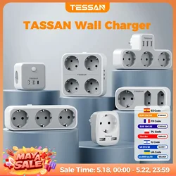 TESSAN-Multiprise EU KR avec prises secteur et ports de charge USB, adaptateur de prise murale multiple pour le bureau à domicile