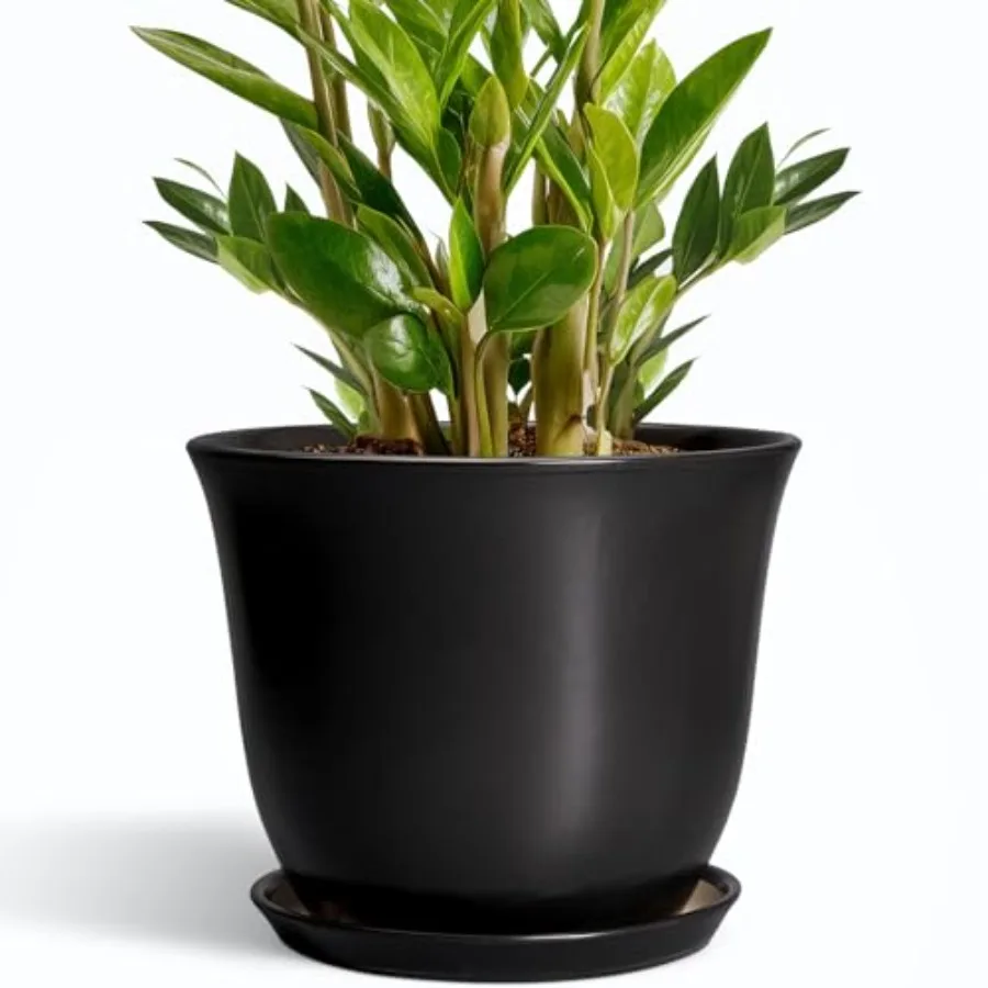 

Ceramic Pots for Plants - Plant Pot with Drainage Hole and Tray, Large Round Planter for door Outdoor, Morden Decorative Flower