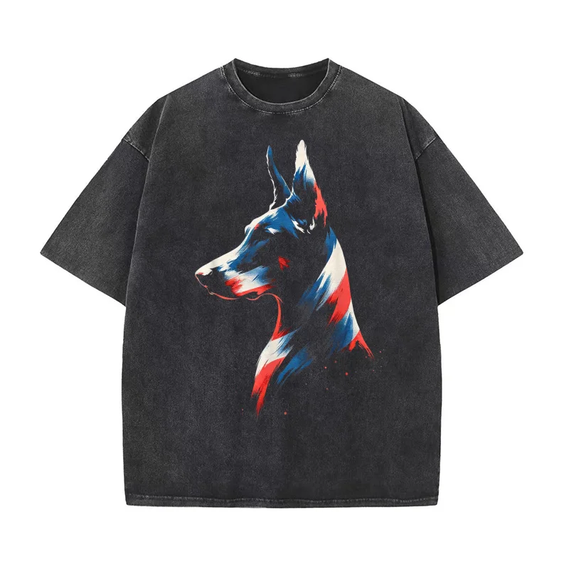 

4th Of July Doberman Pinscher USA American Flag Patriotic T-shirt Men's Tee Shirt Short Sleeve Male Clothes Fashion