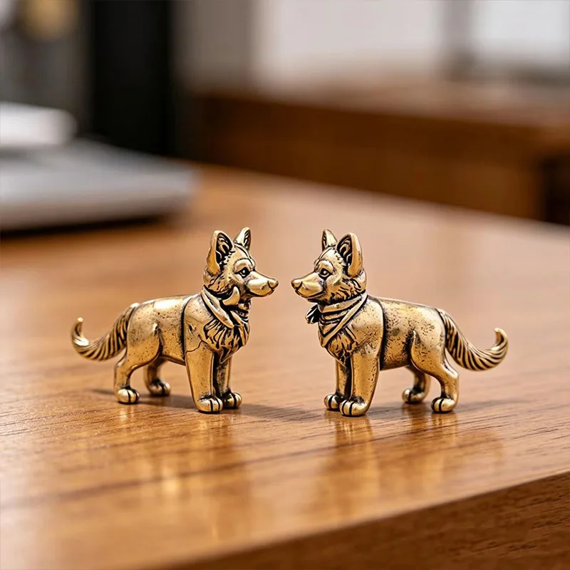 Cute Puppy Small Statue Retro Brass Animal Figurines Mniatures Micro Landscap Desktop Ornament Home Decorations Crafts Accessory