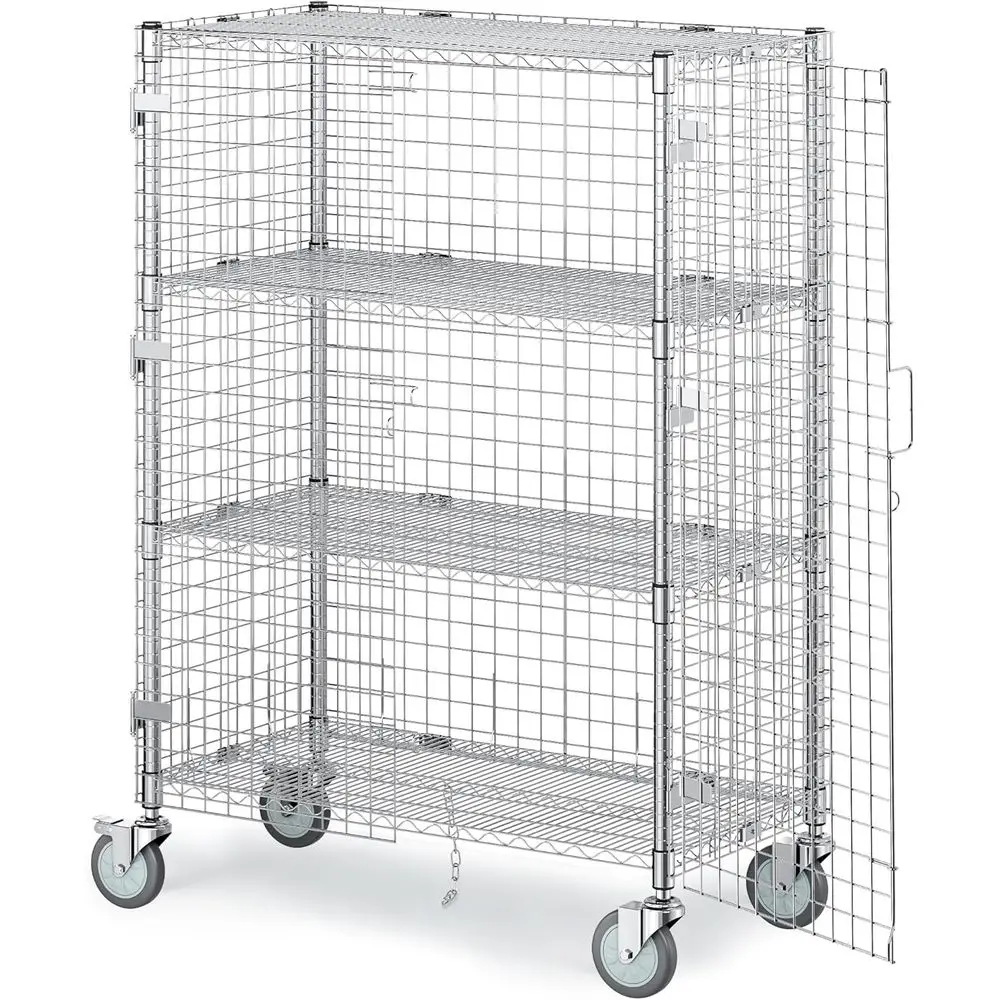 

Heavy-Duty 3-Tier Metal Storage Cage with Lockable Door, 1500 lbs Capacity, Chrome Wire Shelving on Wheels for Warehouse Use (18