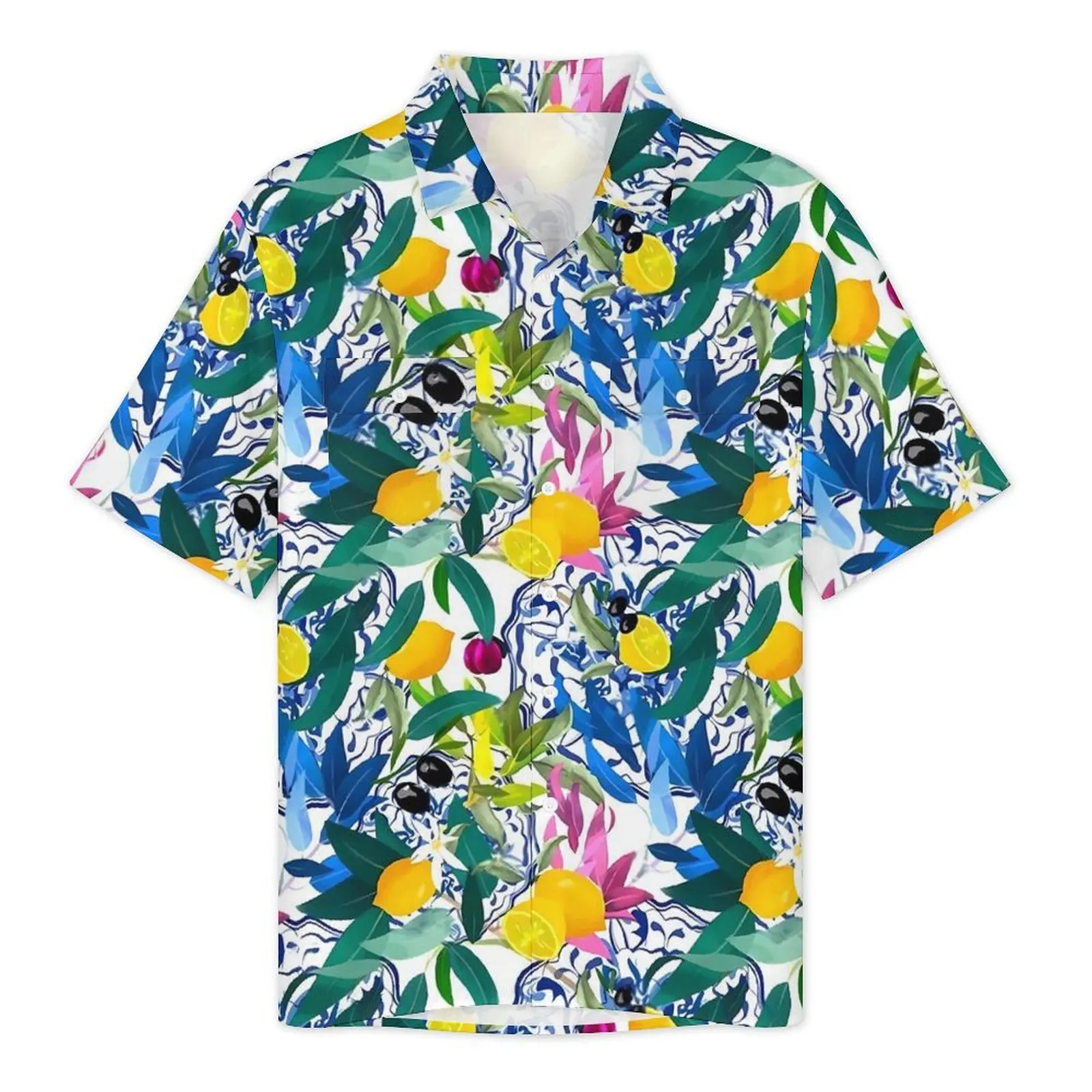 Lemon Fruit Print Beach Shirt Vintage Style Hawaii Casual Shirts Men Trendy Blouses Short Sleeve Y2K Street Design Tops