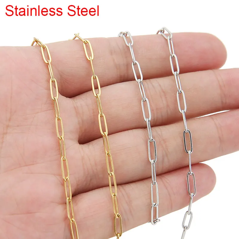 2meters Stainless Steel Flat  Link Chains Bulk PVD Never Fade Diameter 3mm Necklace Chains Lot for Diy Bracelet Jewelry Making