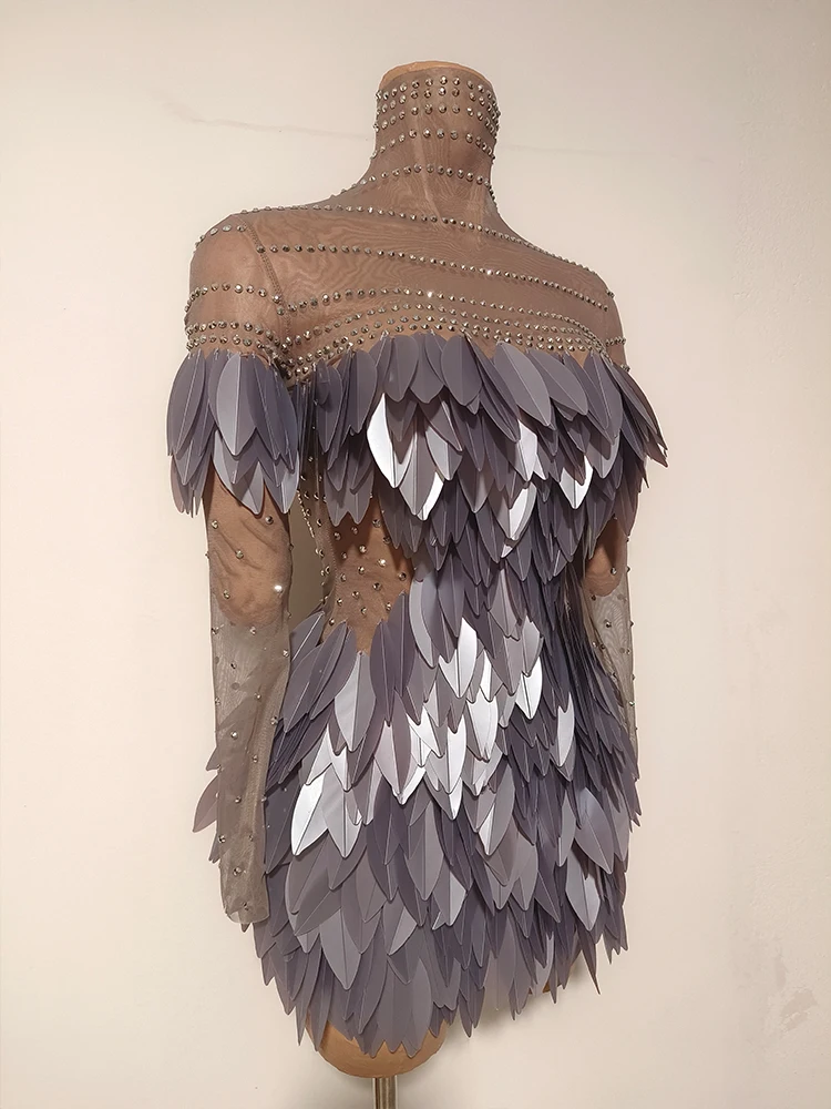 مثير Leavesr 3d مصمم مخصص فستان قصير حجر الراين المرأة انظر فكر نادي الزي سحب الملكة الرقص مرحلة مهرجان المنصة العرض #3