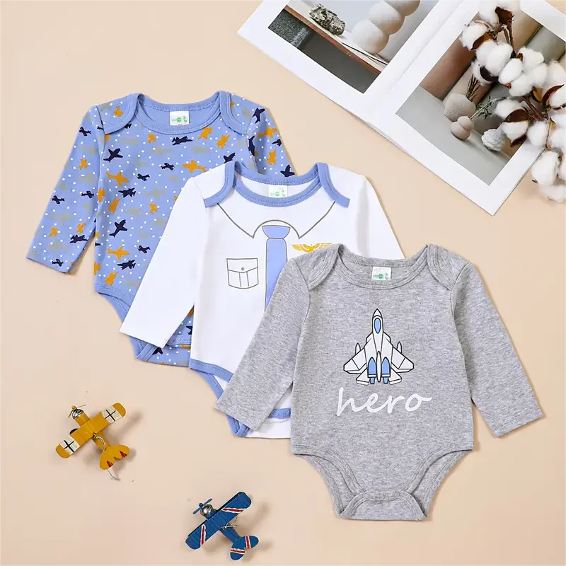 3PCS Spring/Summer New Baby Cotton jumpsuit Fashionable and Cute Cartoon Universe Series Set for Boys Girls with Long Sleeves