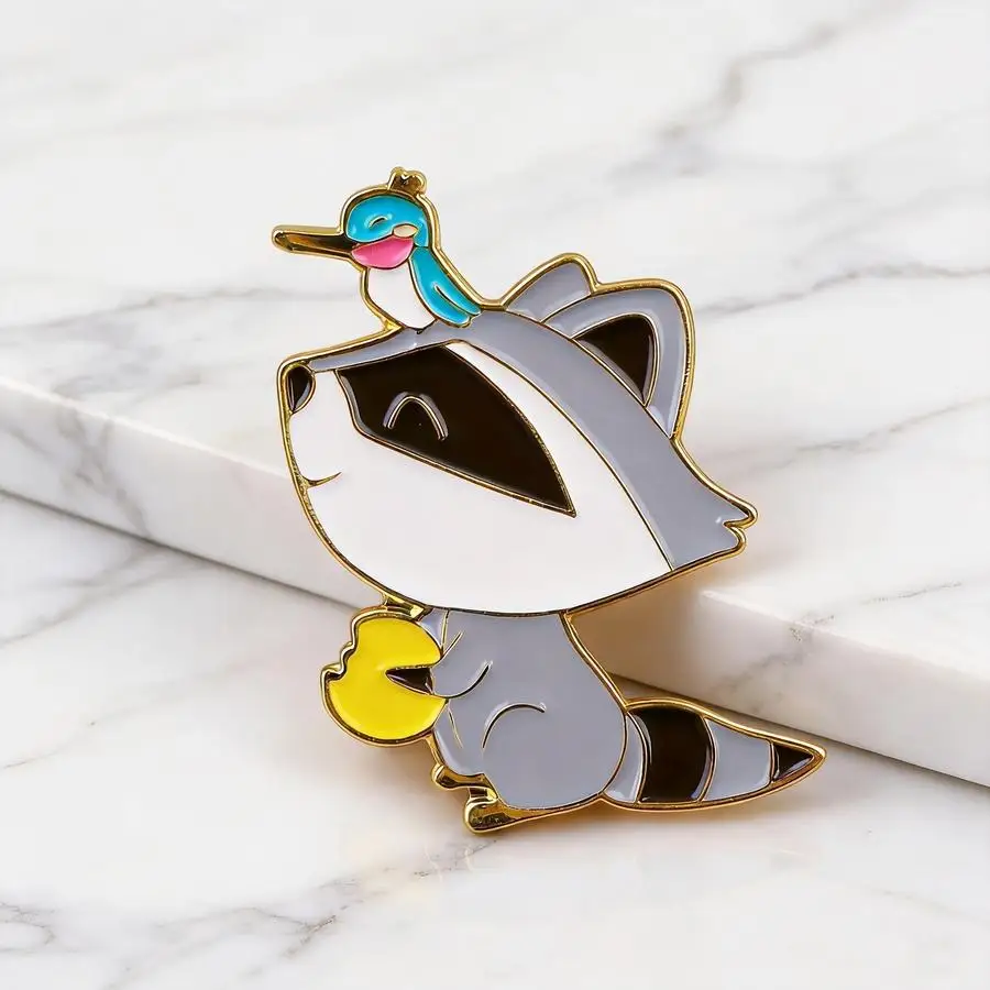 1/5/10/20/50/100pcs Cute Cartoon Raccoon and Bird Badges, Daily Wear Lapel Badges, Suitable for Fashionable Matching Badges on B