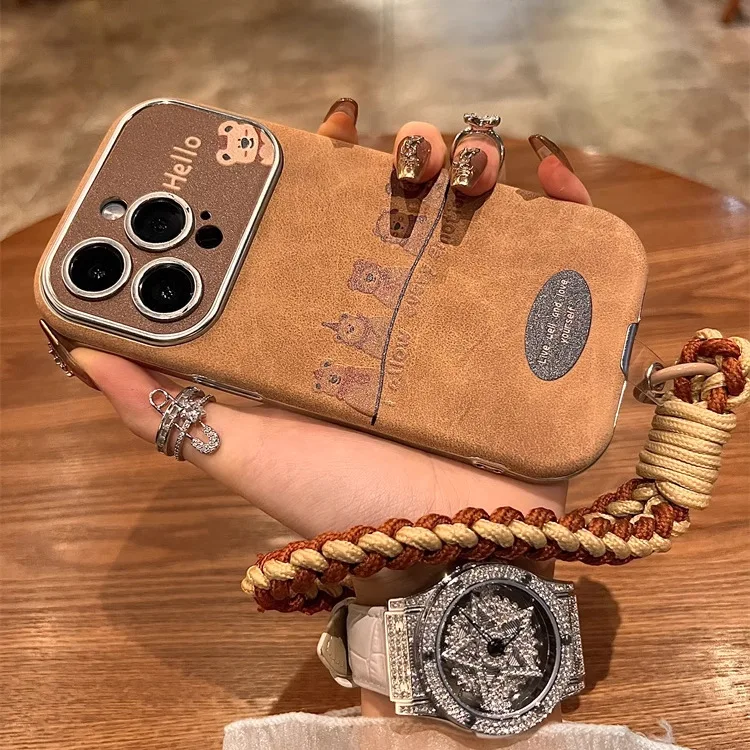 

Coffee Bear Mobile Lanyard Phone Cover for I Phone 17 Air 16 ProMax 15 14 13 12 Plus Armor Case