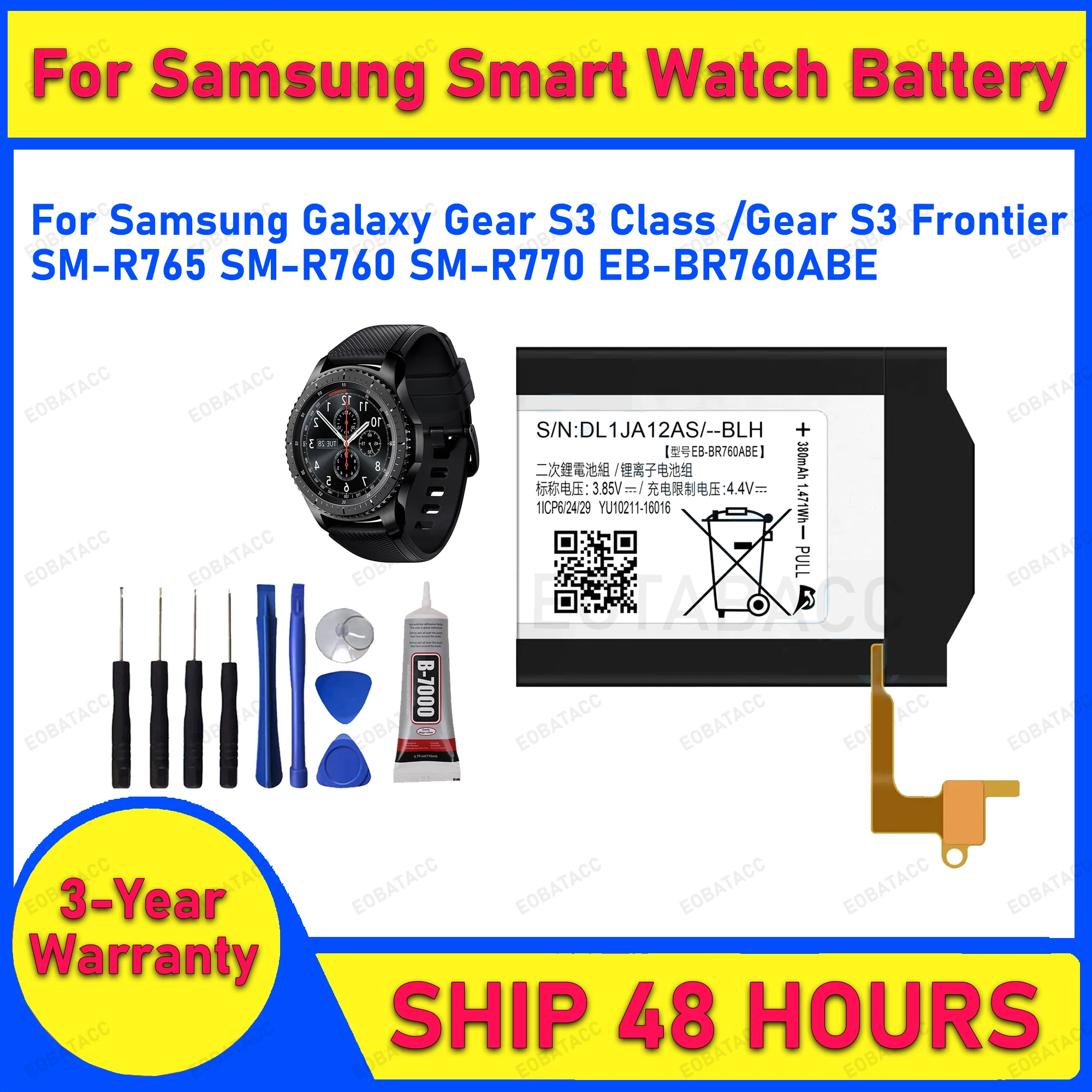 2025 Years EOBATACC 100% New EB-BR760ABE Battery For Samsung Watch S3 Gear/Gear S3 Class Batteries+Free Tools