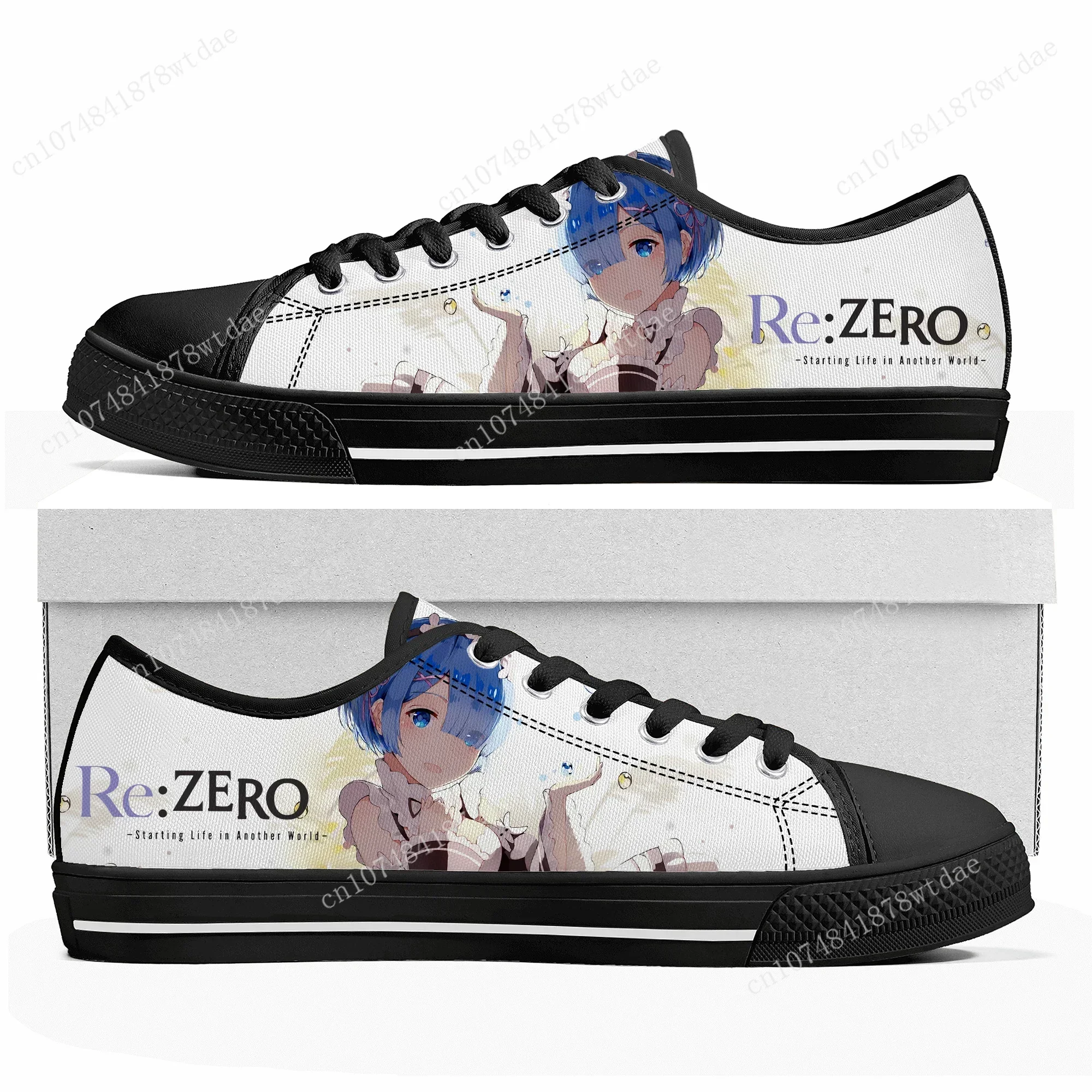 Rem Ram Low Top Sneakers Womens Mens Re:Zero High Quality Canvas Sneaker Casual Anime Manga Cartoon Customize Shoes