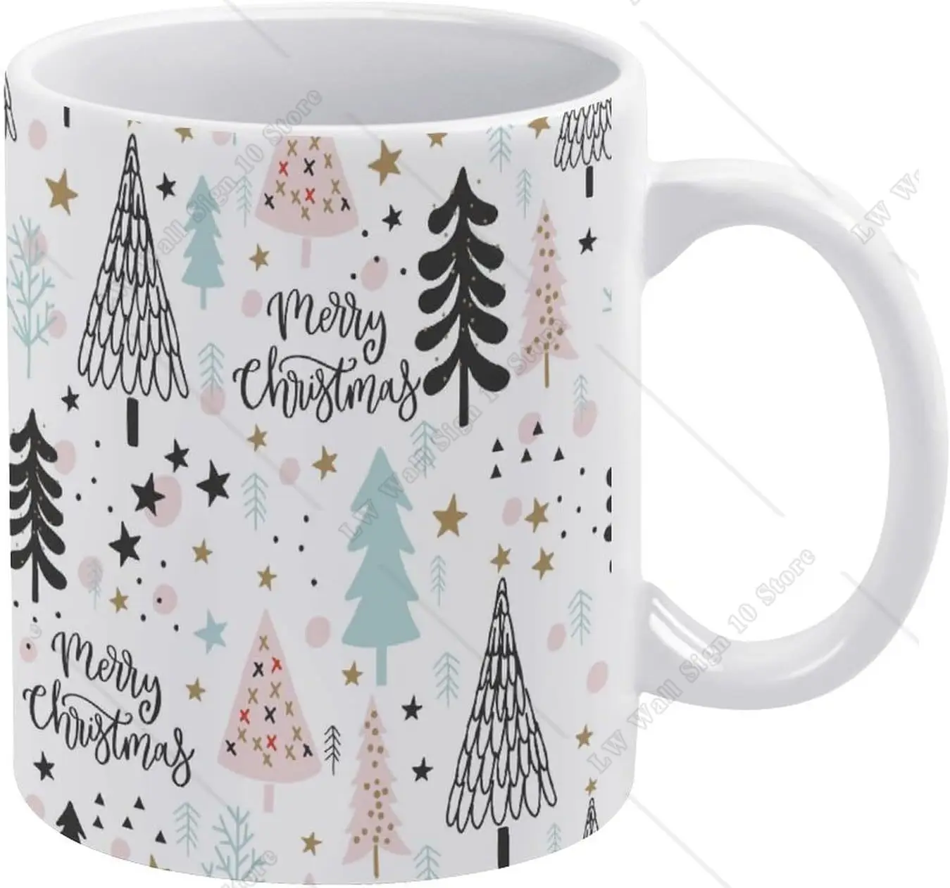 

Hand Drawn Christams Tree Mug Coffee Mug Ceramic Mug Drinking Cup with Handle Coffee Tea Milk Cup 11oz for Office Home Gift