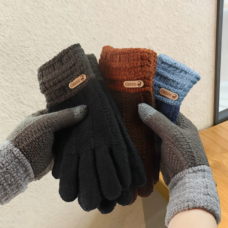 Gants de cyclisme tricotés épais et chauds pour hommes et femmes, automne et hiver, avec doublure en polaire et fonctionnalité écran tactile