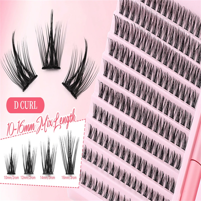 Atacado 10 linhas d curl comprimento misto 10mm-16mm segmento diy cílios postiços conjunto de pinças de cola de cabeça dupla