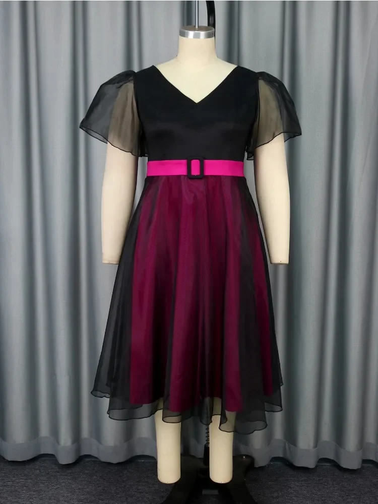 

Plus Size V Neck A Line Dress Vintage Style Mesh Patchwork Prom Dress Shops Garden Party Dress Elegant Women Clothing 2025 New