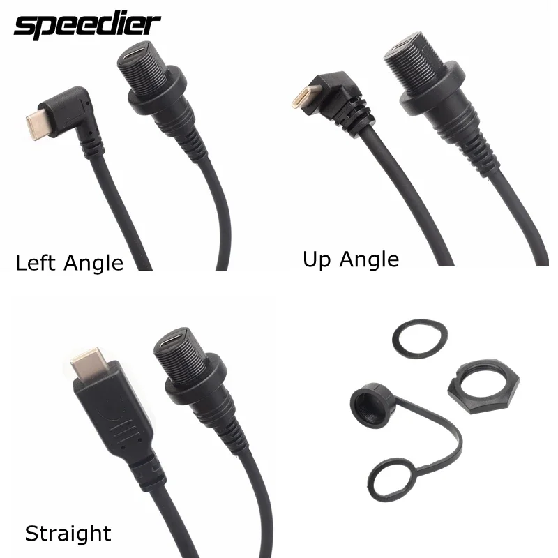 

30CM USB 3.1 Type-c Male to Female AUX Flush Panel Mount Waterproof Extension Cable for Car Truck Boat Motorcycle Dashboard