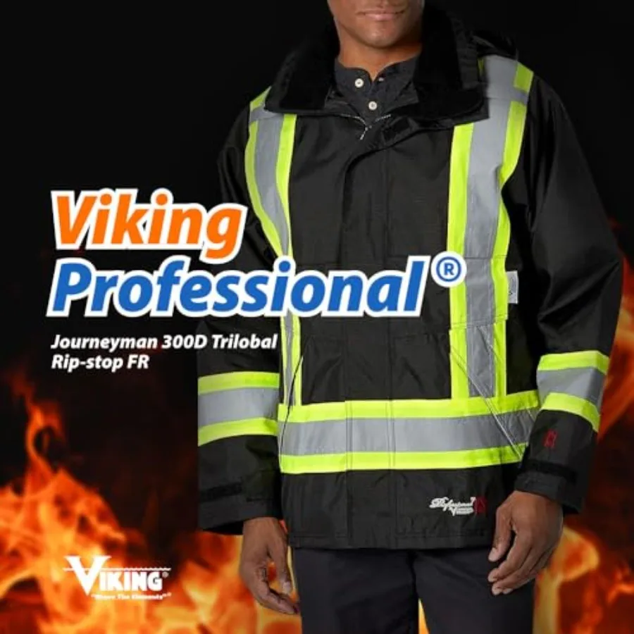 Viking Profional Journeyman 300D Rip-Stop Fire Retardant Reflective Jacket - Fire Resistant Hi Vis Jackets for Men