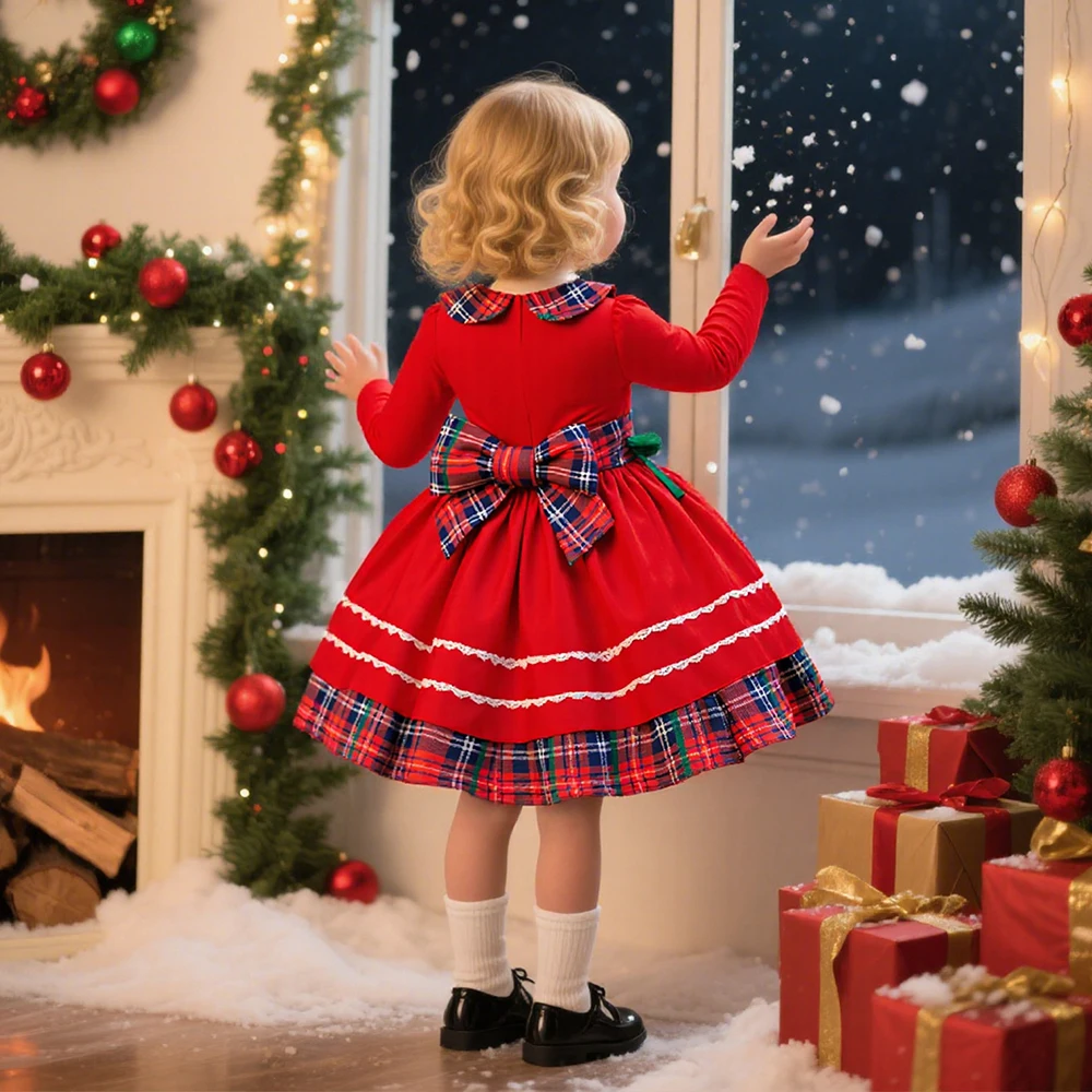 

Fashion Lace Princess Dress Christmas Girls Party Dresses Long Sleeve Baby Girl Clothes New Year Dress Gown Children's Clothing