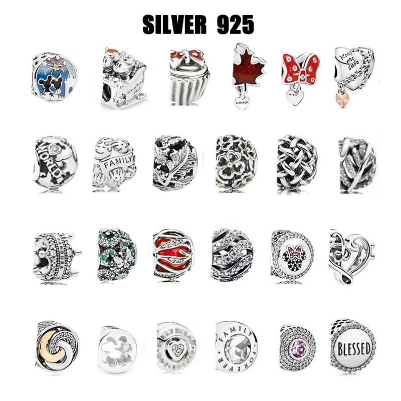 

S925 pure silver women's luxury classic jewelry gift charm bead pendant DIY suitable for bracelets exquisite gifts