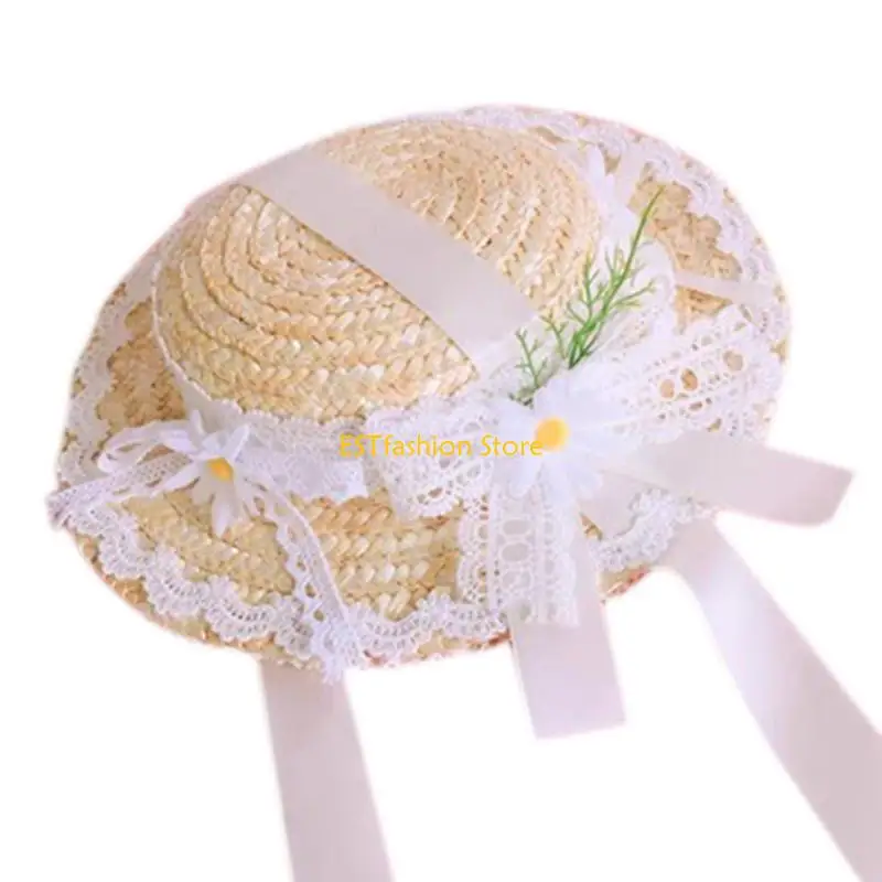 y5gc-girls-women-tea-party-sun-hat-realistic-flower-daisies-decorations-lace-ribbon-straw-hats-small-for-adults-kids