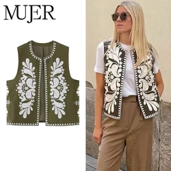 MUJER 2025 Woman Vests Embroidered Sleeveless Women's vest Suit Summer Waistcoat Vest Top Women Floral Female vest Jackets Coat
