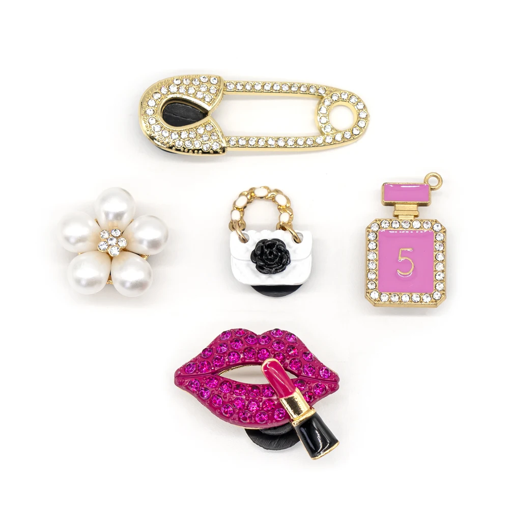 1/5PCS Vintage Metal Shoe Charms Lipsticks Handbags Perfumes Shoe Accessories Flowers Garden Sandals Pins for Women Girls