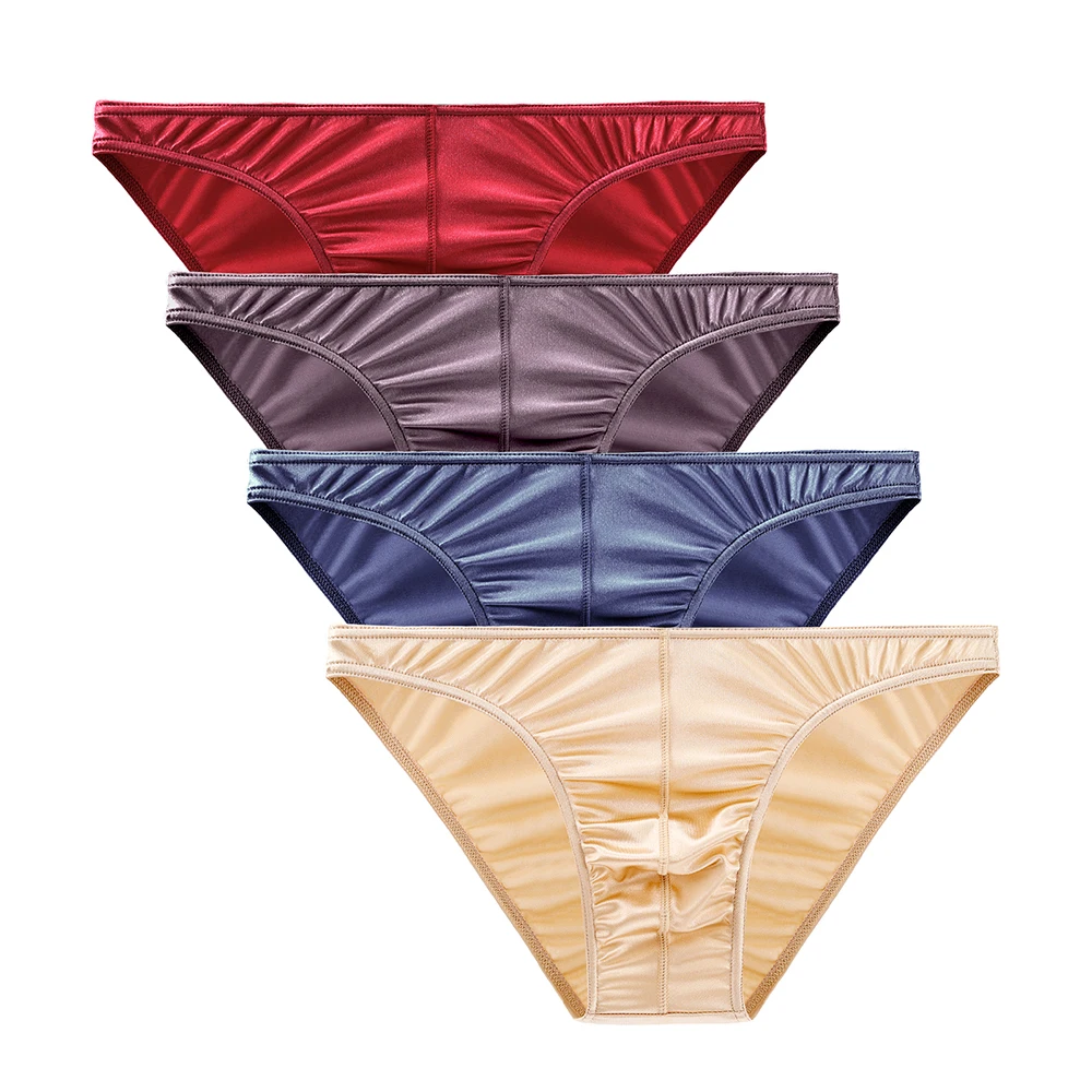 4Pcs/Bag Mens Panties Sexy Satin Silky Underwear Sissy Gay For Man Solid Color High Quality Briefs  Many Styles